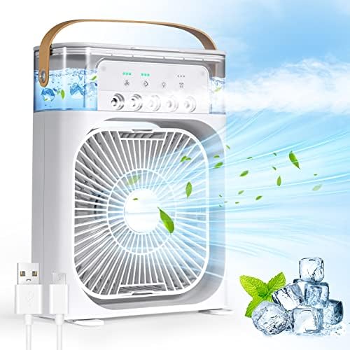 USB Mini Air Cooler Fan – 3-in-1 Cooling, Humidifier & LED Light – Portable & Rechargeable