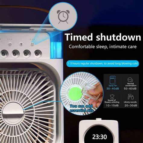USB Mini Air Cooler Fan – 3-in-1 Cooling, Humidifier & LED Light – Portable & Rechargeable
