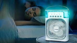 USB Mini Air Cooler Fan – 3-in-1 Cooling, Humidifier & LED Light – Portable & Rechargeable