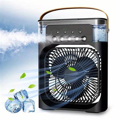 USB Mini Air Cooler Fan – 3-in-1 Cooling, Humidifier & LED Light – Portable & Rechargeable